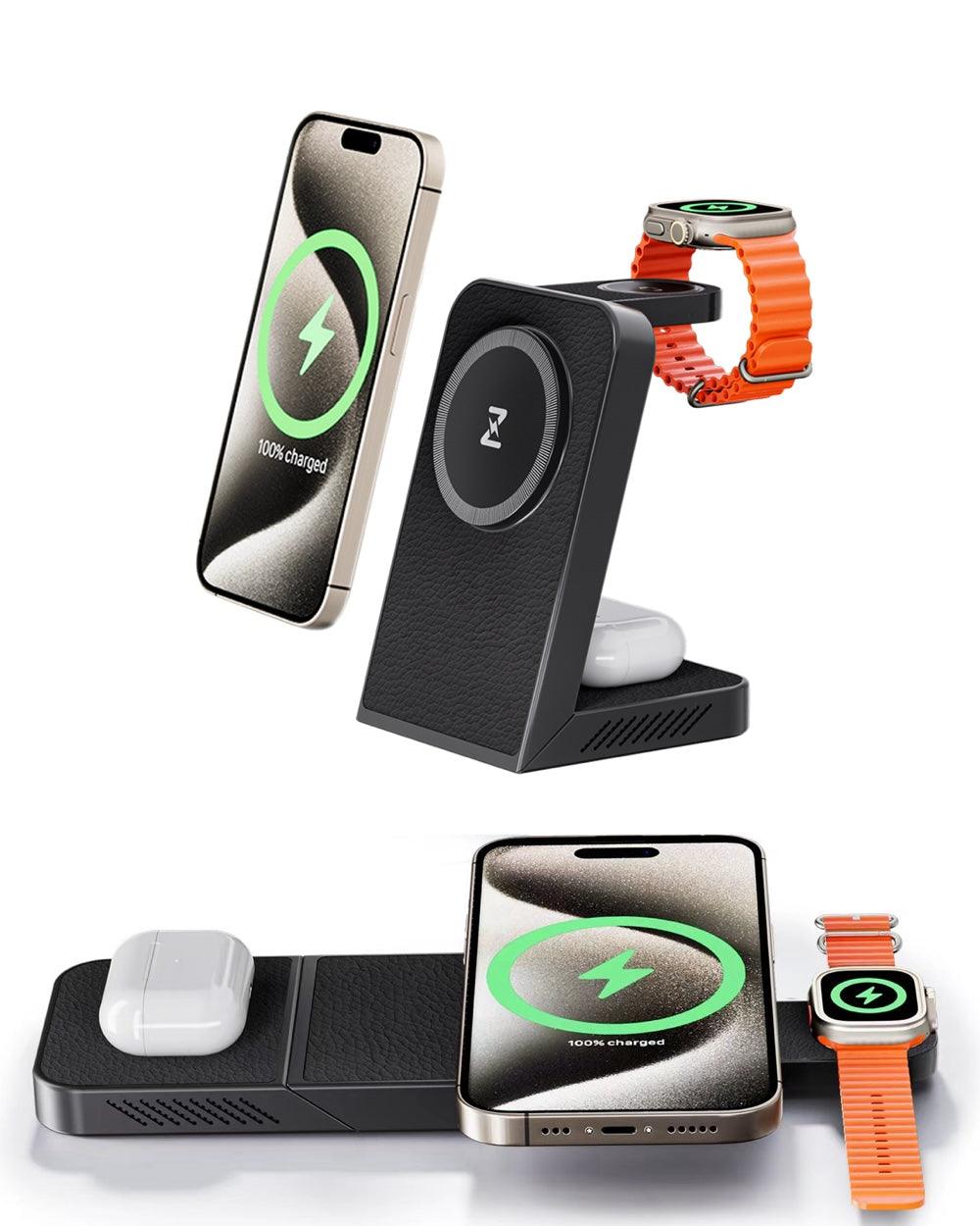 MagFree Transform 3-in-1 Fast Wireless Charger for iPhone 15, Apple Watch and AirPods - INVZI