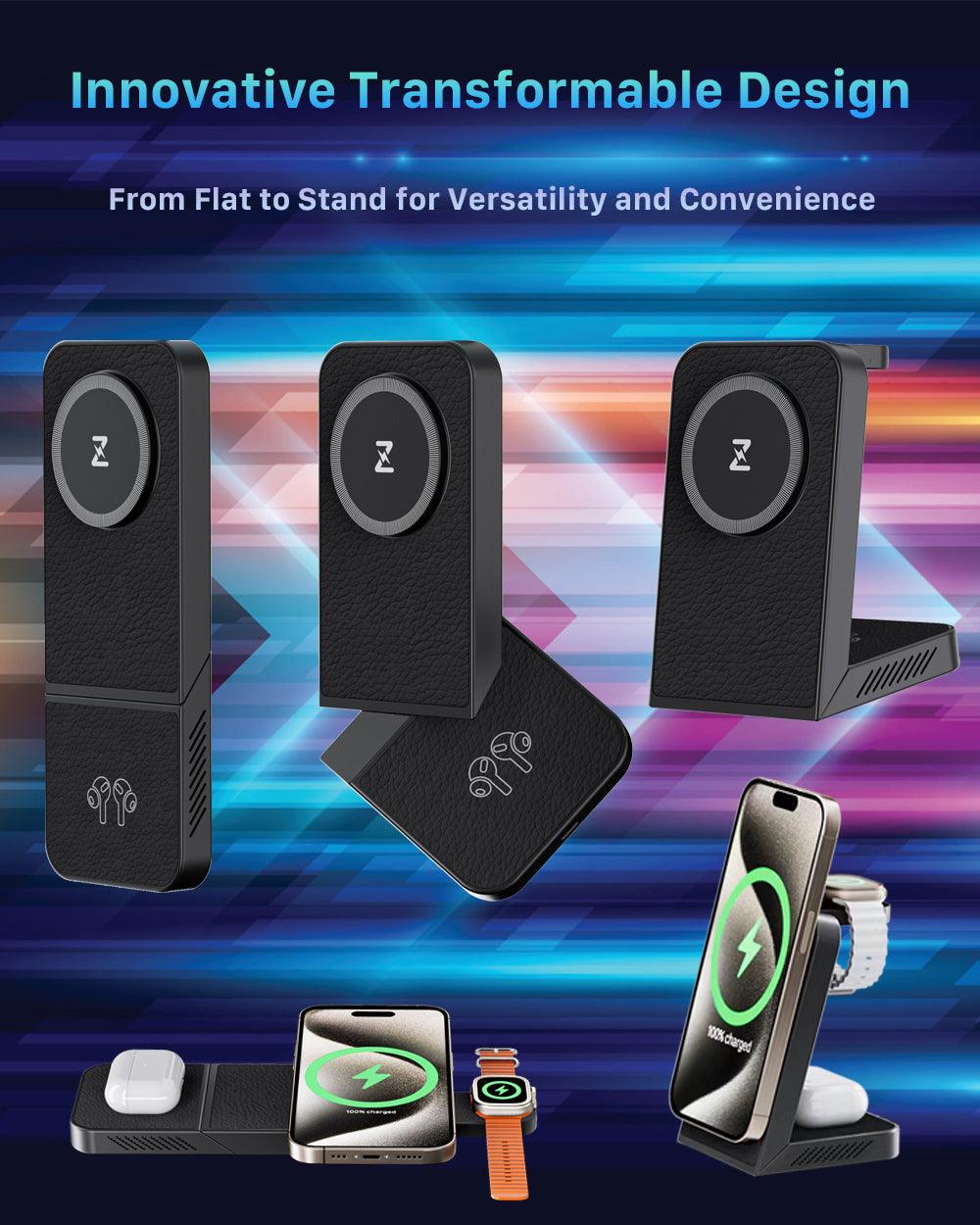 MagFree Transform 3-in-1 Fast Wireless Charger for iPhone 15, Apple Watch and AirPods - INVZI