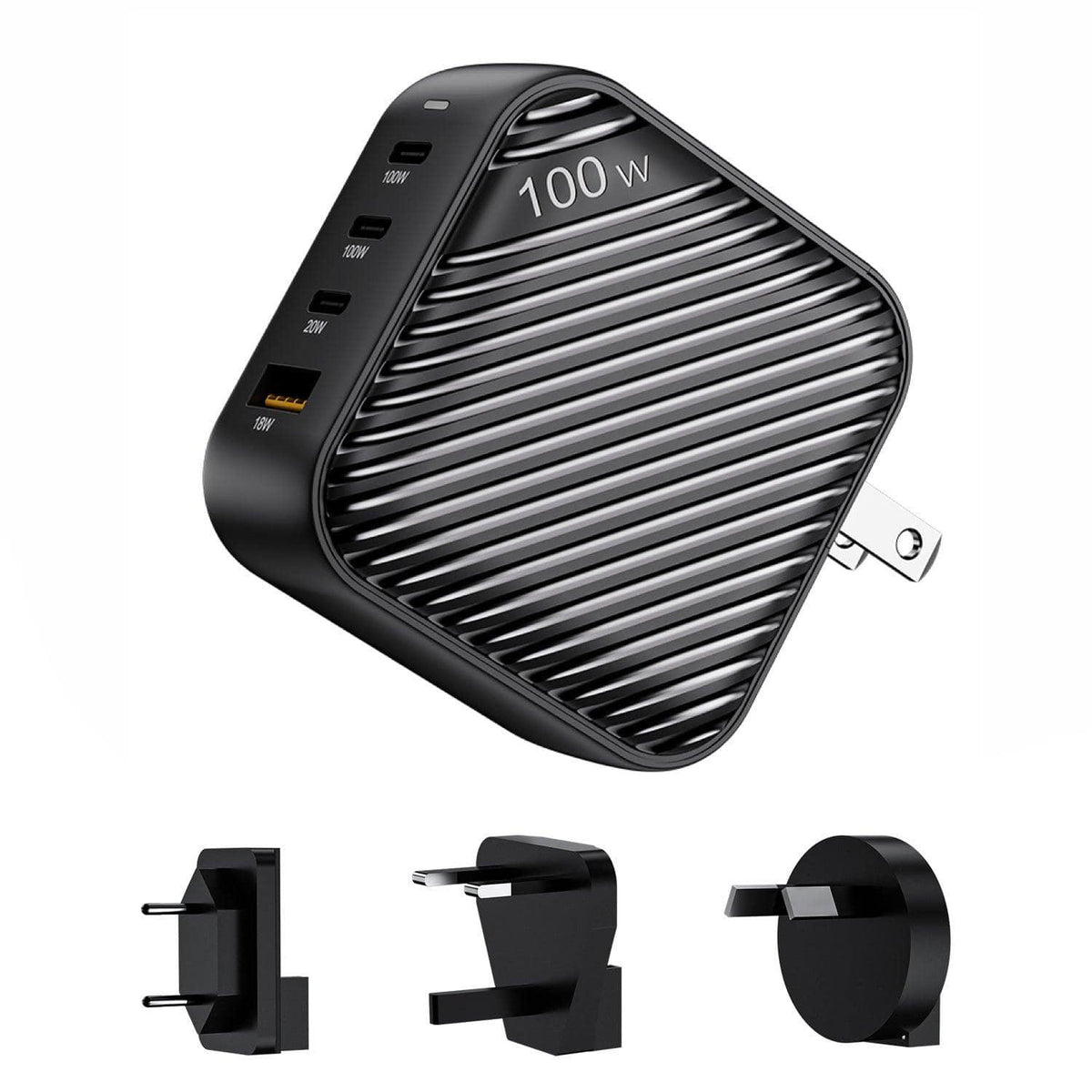 INVZI Power Adapters &amp; Chargers GaNHub 100W with UK/EU/AU Travel Adapters INVZI GaNHub 100W GaN USB-C Charger 4-Port 3C1A (GaNHub 100W)