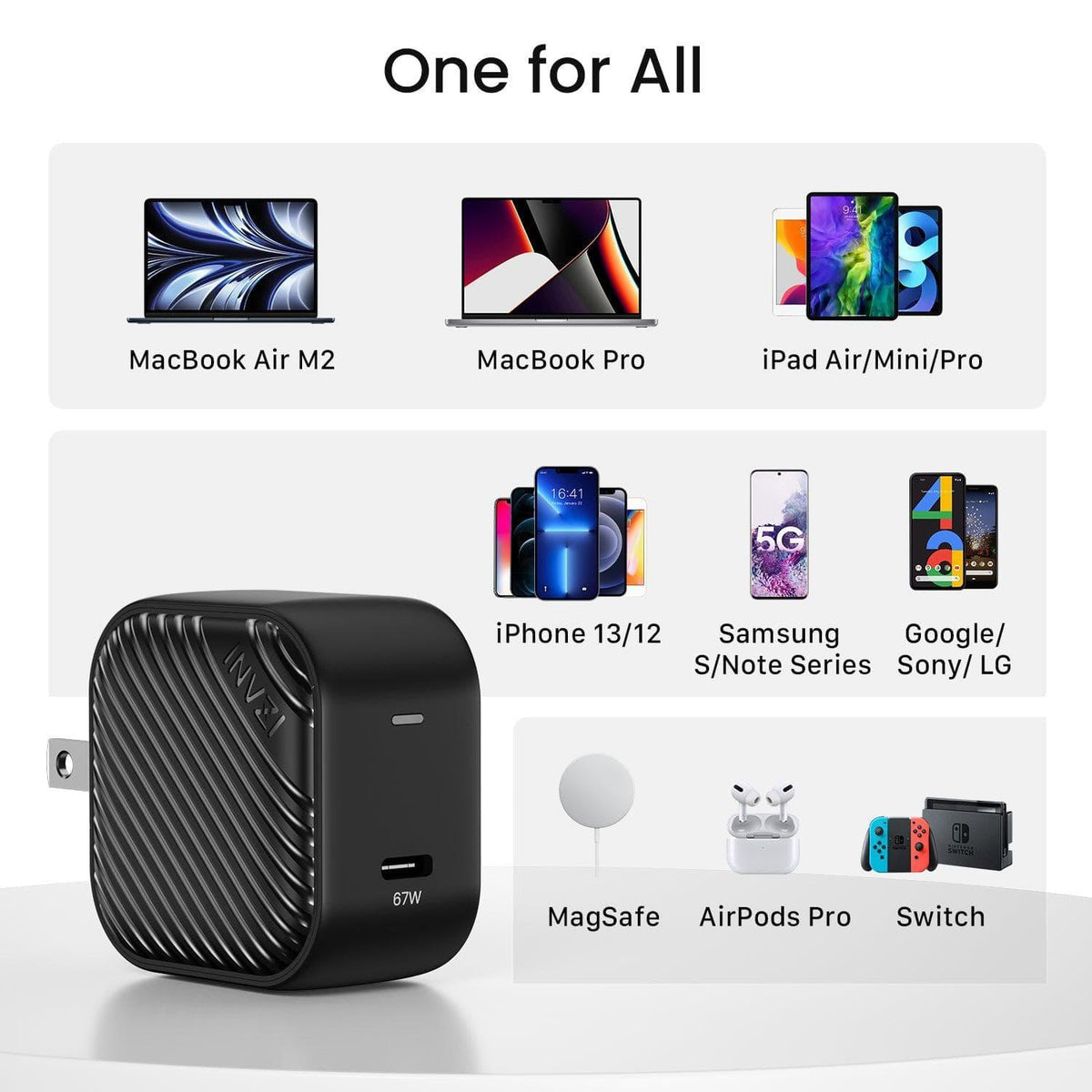 INVZI Power Adapters &amp; Chargers INVZI GaNHub 67W GaN USB-C Charger with 100W Cable (GaNHub 67W)